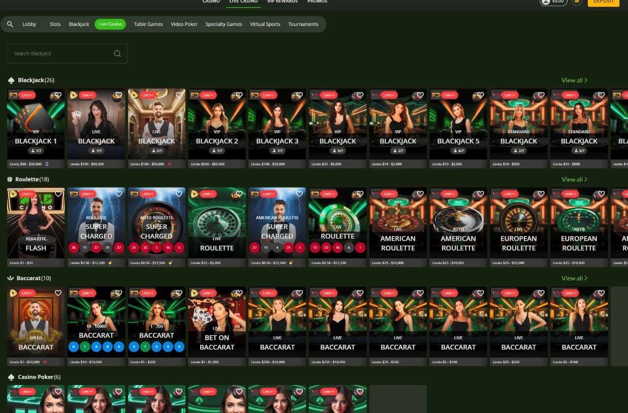 Wild Casino Unified Live Dealer Casino Lobby