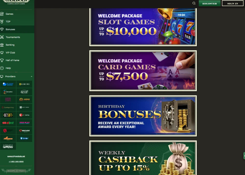 gambols casino bonuses