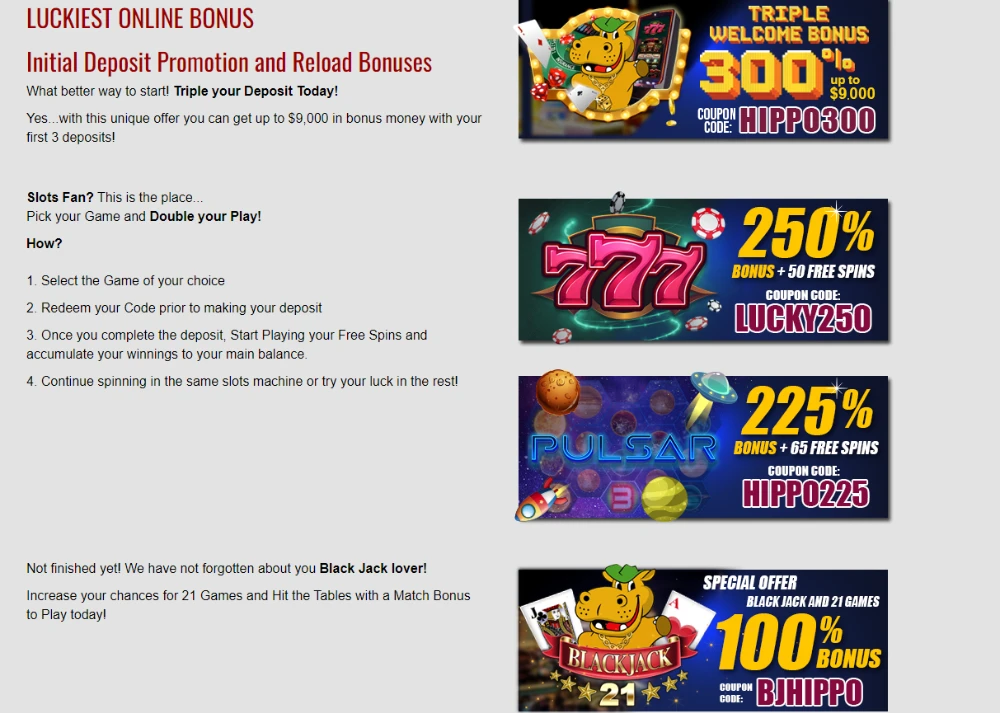 lucky hippo casino bonus