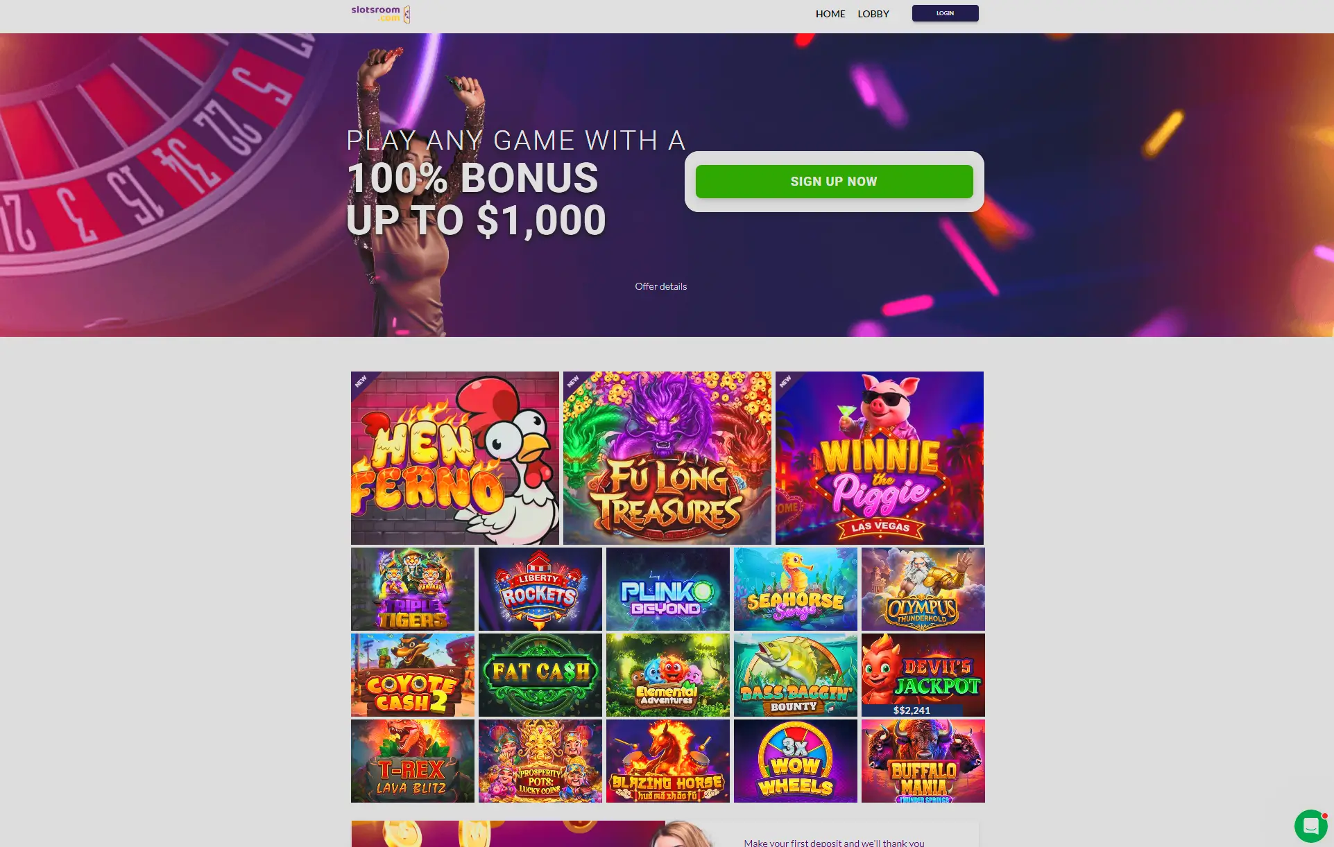 SlotsRoom casino homepage