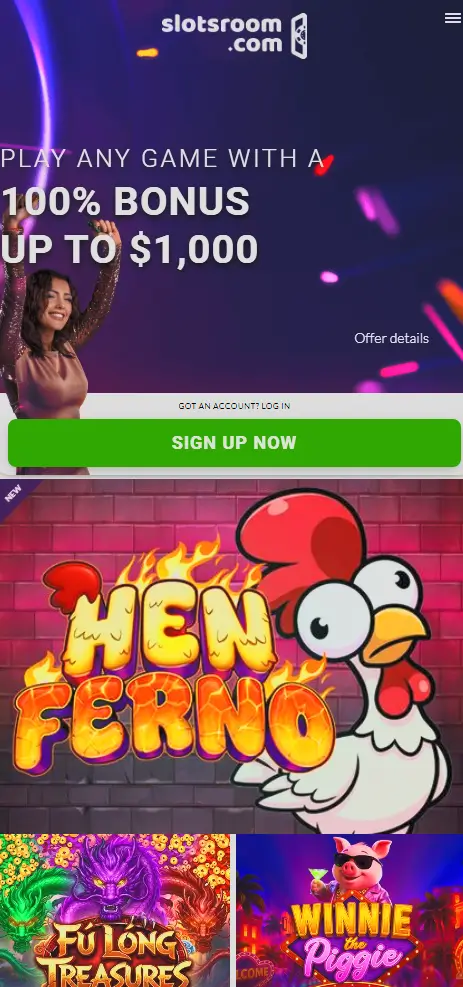 SlotsRoom casino in a mobile browser