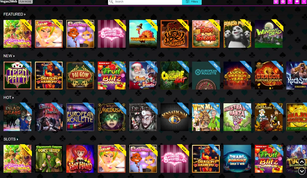vegas2web casino games