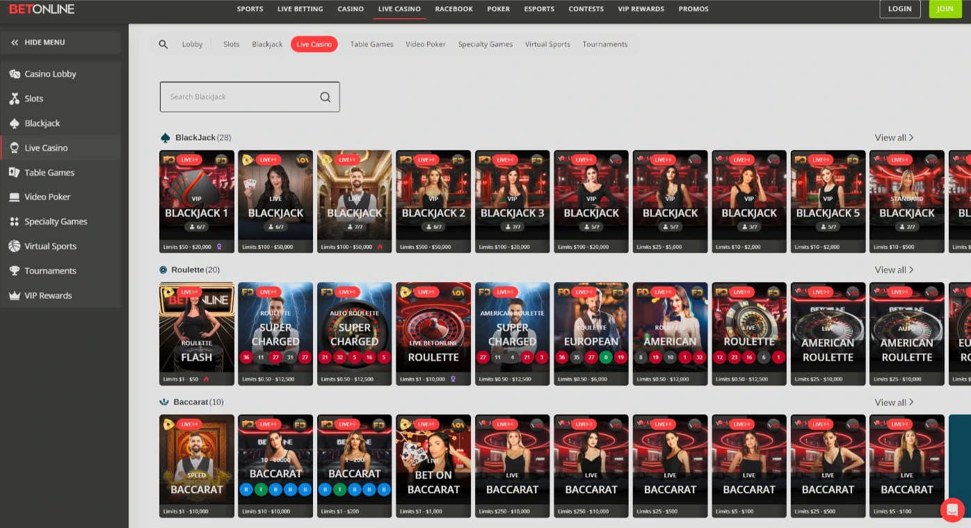 BetOnline Live Baccarat