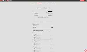 BetOnline withdrawal screen in the cashier