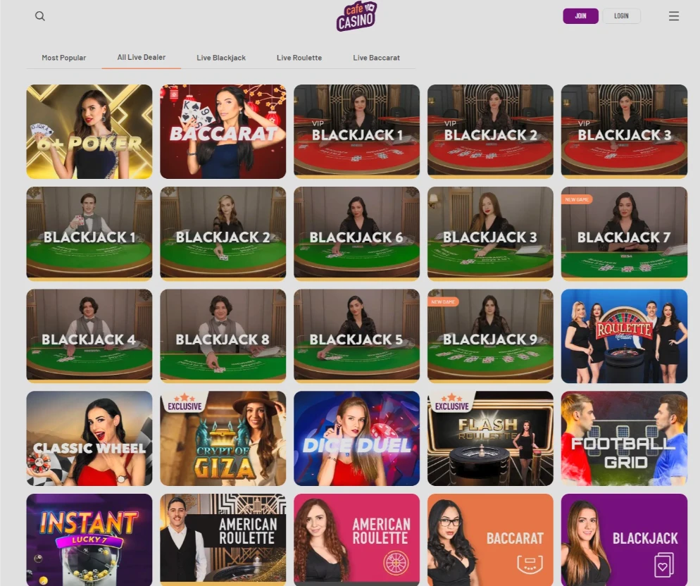 Cafe Casino Live Dealer Tables
