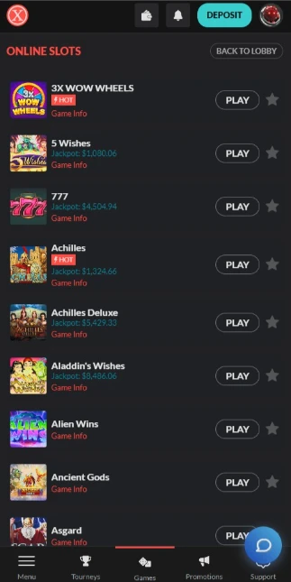 Casino Extreme Mobile Web Browser Interface