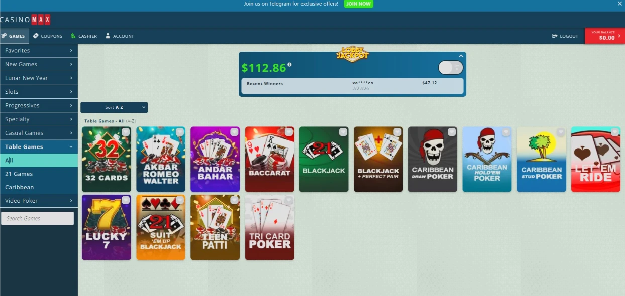 CasinoMax RNG Table Games Interface