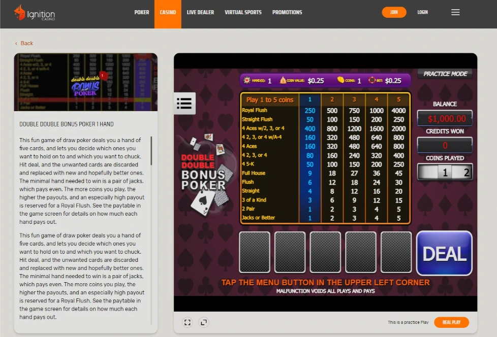 Double Double Bonus Interface