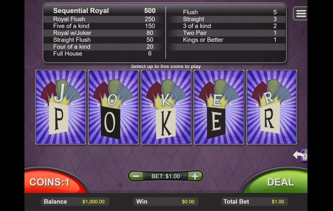 Classic Video Poker Interface