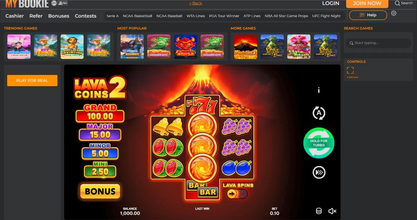 MyBookie Lava Coins Scratch Card Example