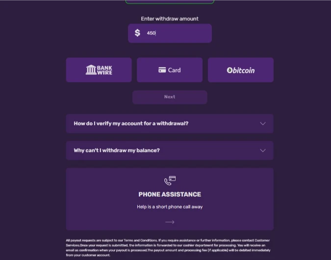 Shazam Casino Withdrawal Request Screen