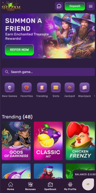 Shazam Casino Displayed on a Smartphone