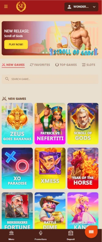 Slots Empire Mobile Browser Interface