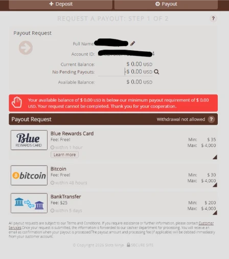 Slots Ninja Withdrawal Methods and Fiat Fees