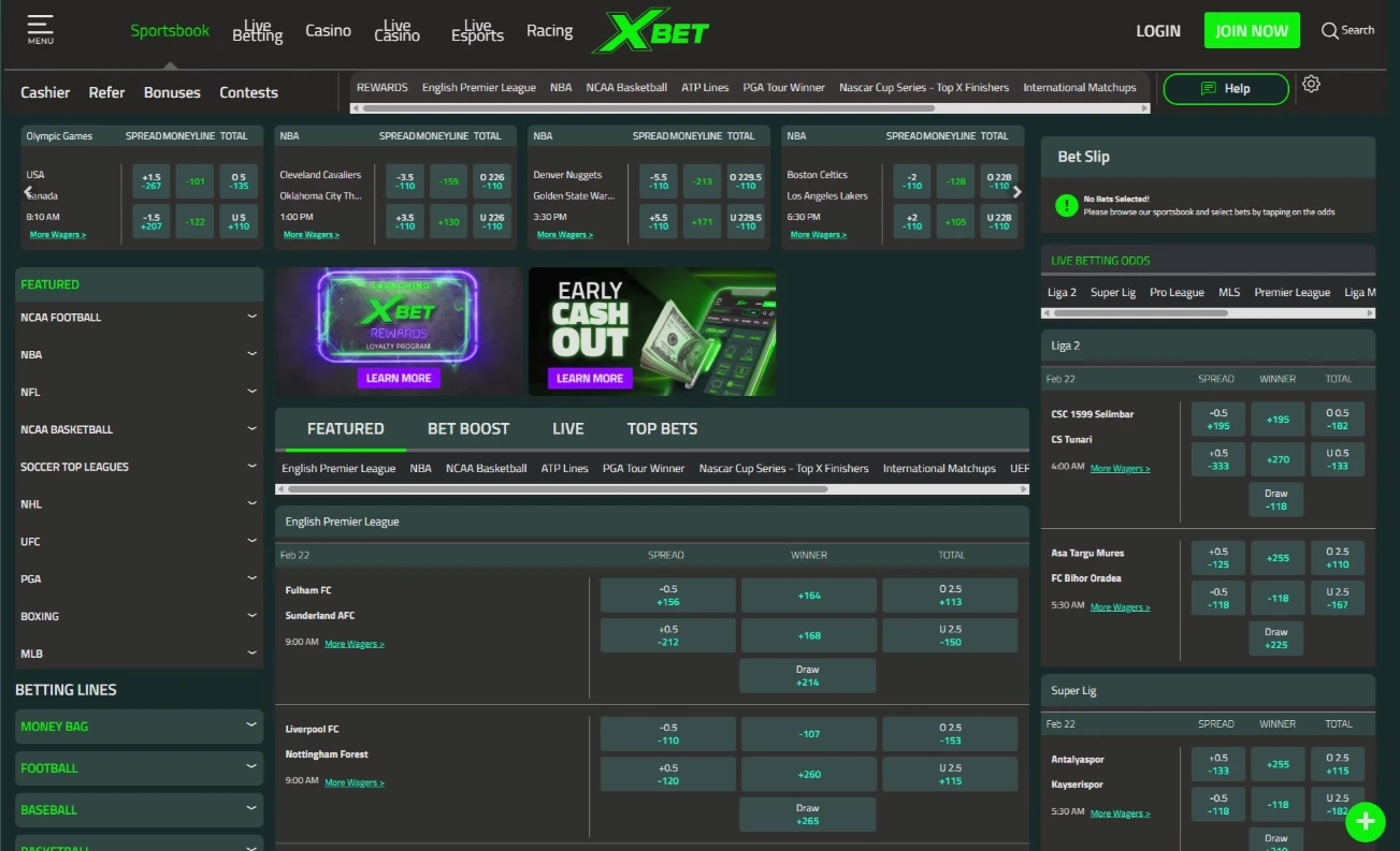 Xbet Main Sportsbook Interface