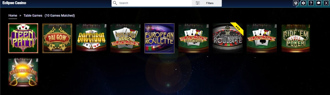 Eclipse Casino RNG Table Games