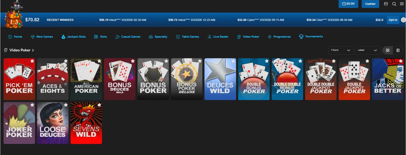 Platinum Reels Video Poker Modules