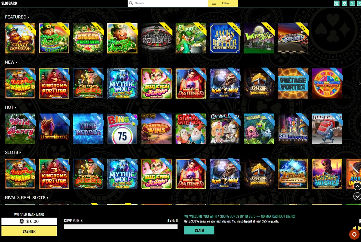 Slotgard Casino Main Dashboard Lobby