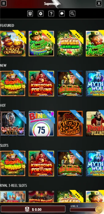 Supernova Casino Mobile Phone Interface