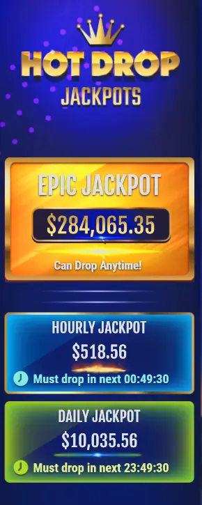 A Night With Cleo Hot Drop widget with Epic, Hourly and Daily jackpots