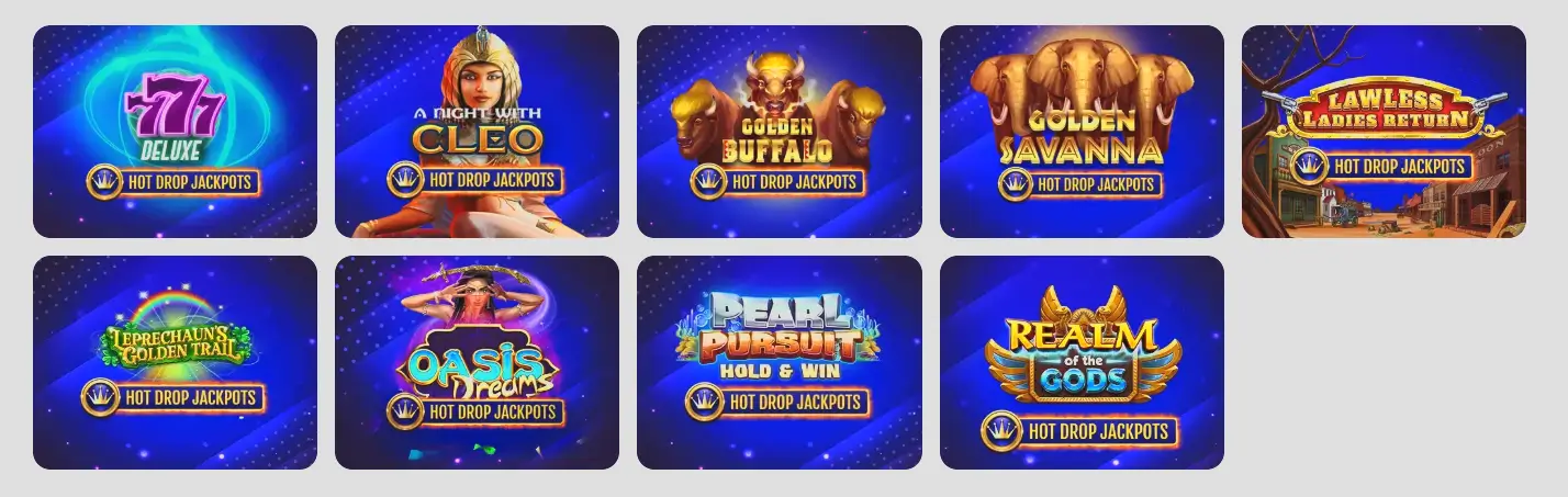 Cafe Casino Hot Drop jackpot selection with nine Qora games